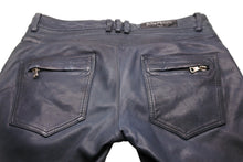 Load image into Gallery viewer, BALMAIN バルマン バイカーパンツ サイズ50 コットン レザー ネイビー シルバー金具 メンズ 美品 中古 49495