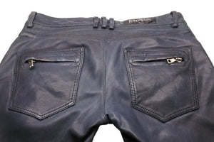 BALMAIN バルマン バイカーパンツ サイズ50 コットン レザー ネイビー シルバー金具 メンズ 美品 中古 49495