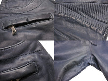 Load image into Gallery viewer, BALMAIN バルマン バイカーパンツ サイズ50 コットン レザー ネイビー シルバー金具 メンズ 美品 中古 49495
