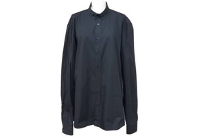 BALMAIN バルマン 長袖シャツ ダメージ加工 無地 トップス S5HT120C320P コットン ブラック サイズ40 美品 中古 49588
