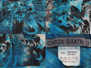 希少 GIORGIO BRATO ジョルジオブラット 大判 シルク プリント スカーフ 総柄 ストール ブルー系 中古 49642