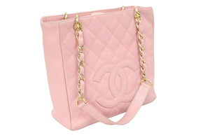 CHANEL シャネル マトラッセ PST チェーン トート キャビアスキン ピンク ハンドバッグ A20994 ゴールド金具 美品 中古 49702