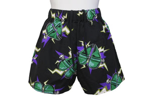 PRADA プラダ フランケン ショートパンツ ハーフ 総柄 APD120191381 コットン ブラック グリーン パープル 38 美品 中古 49732