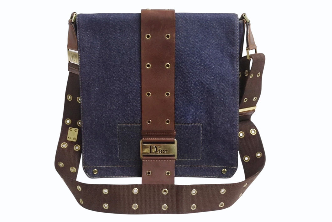 Christian Dior クリスチャンディオール ストリートシック ショルダーバッグ BM-0052 デニム レザー ガリアーノ期 美品 中古 4b002850