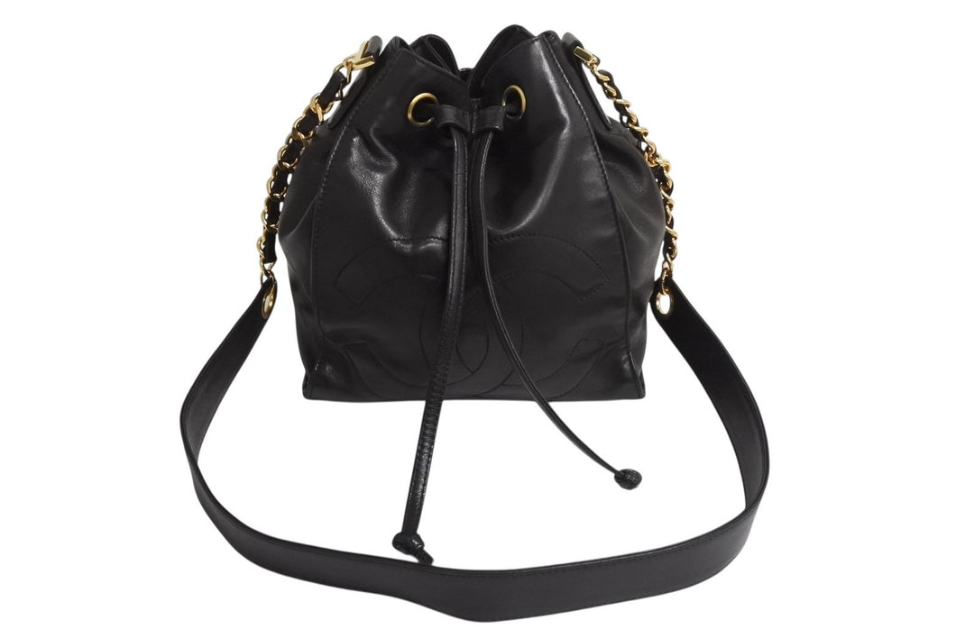 CHANEL シャネル ショルダーバッグ 3番台 ココマーク ラムスキン ブラウン 巾着型 ゴールド金具 イタリア製 美品 中古 4b003791