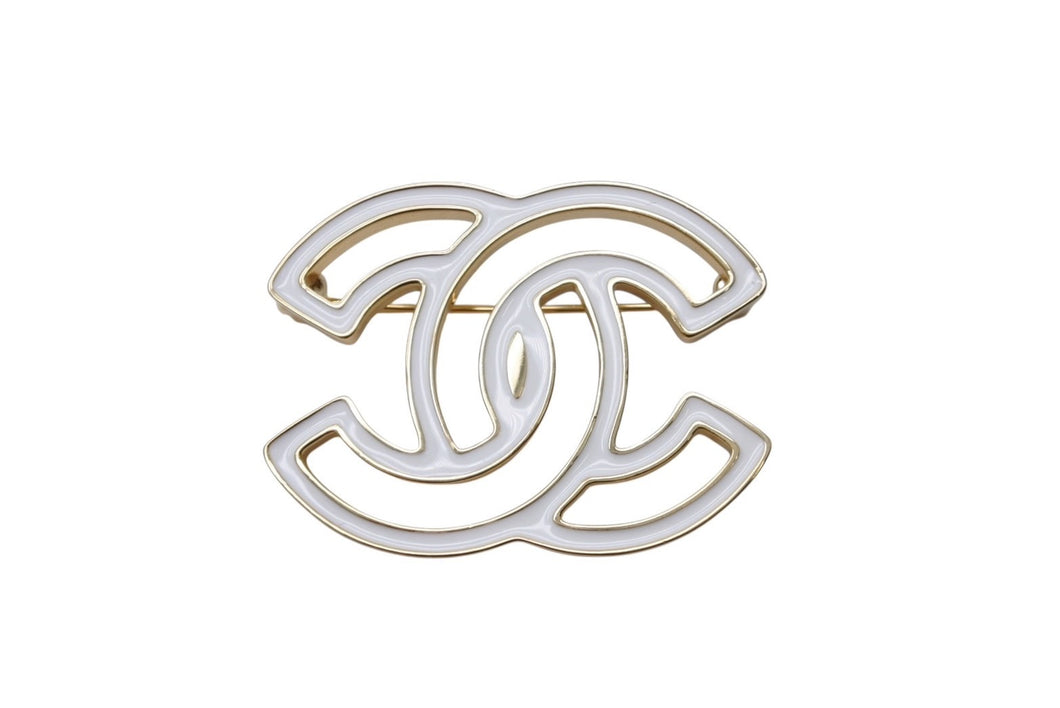 極美品 CHANEL シャネル ココマーク ブローチ 重量約31.3g B24A刻印 メタル ゴールド ホワイト バイカラー 中古 4b003932