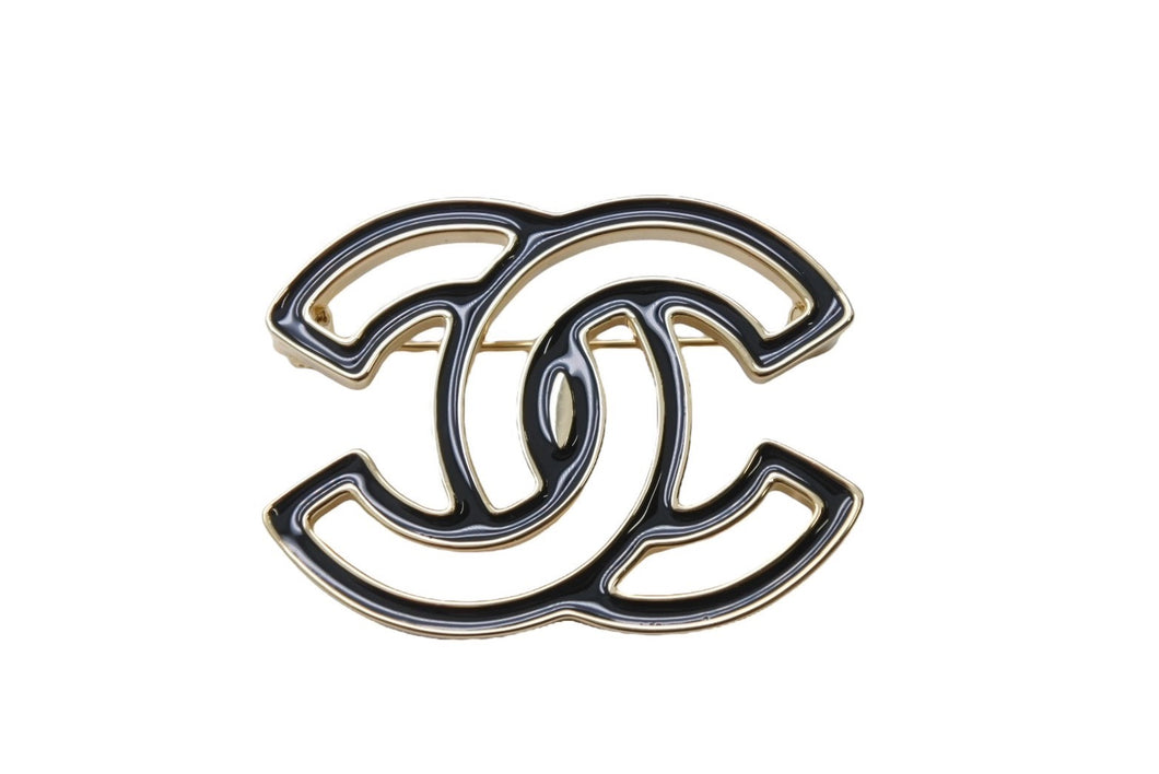 極美品 CHANEL シャネル ココマーク ブローチ 重量約35.0g B24A刻印 メタル ゴールド ブラック バイカラー 中古 4b003933