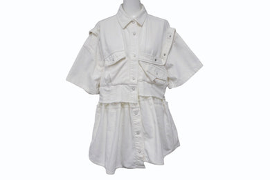 Sacai サカイ ワンピース半袖シャツ ドレス ボタン コットン ホワイト シルバー金具 美品 中古 4b004526 