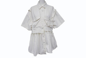 Sacai サカイ ワンピース半袖シャツ ドレス ボタン コットン ホワイト シルバー金具 美品 中古 4b004526 