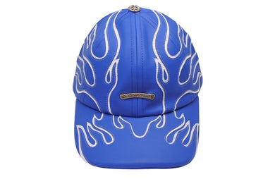 新品未使用 CHROME HEARTS LETHER FLAME 6-PANEL GUNSLINGER HAT レザー フレイム ガンスリンガー ハット キャップ 帽子 ブルー 中古 4b004570