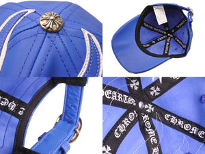 新品未使用 CHROME HEARTS LETHER FLAME 6-PANEL GUNSLINGER HAT レザー フレイム ガンスリンガー ハット キャップ 帽子 ブルー 中古 4b004570