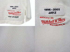 MITCHELL & NESS ミッチェル&ネス ノースリーブ JAY-Z ROC-A-FELLA NY RN#106371 ナイロン ホワイト ブルー オレンジ サイズ54 美品 中古 4b004708