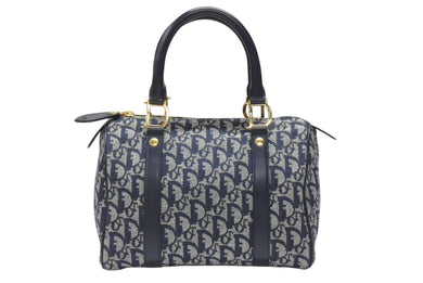 Christian Dior クリスチャンディオール スピーディ25 ハンドバッグ トロッター ネイビー ゴールド金具 美品 中古 4b005913