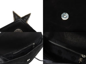 極美品 CHROME HEARTS クロムハーツ 5PT ラージスター トライアングル ショルダーバッグ ブラック ベロア レザー シルバー925 中古 4b006283