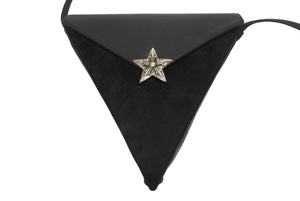 極美品 CHROME HEARTS クロムハーツ 5PT ラージスター トライアングル ショルダーバッグ ブラック ベロア レザー シルバー925 中古 4b006283