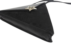 極美品 CHROME HEARTS クロムハーツ 5PT ラージスター トライアングル ショルダーバッグ ブラック ベロア レザー シルバー925 中古 4b006283