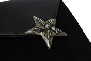 極美品 CHROME HEARTS クロムハーツ 5PT ラージスター トライアングル ショルダーバッグ ブラック ベロア レザー シルバー925 中古 4b006283
