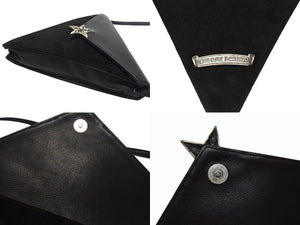 極美品 CHROME HEARTS クロムハーツ 5PT ラージスター トライアングル ショルダーバッグ ブラック ベロア レザー シルバー925 中古 4b006283
