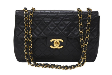 CHANEL シャネル デカマトラッセ Sフラップ Wチェーンショルダーバッグ 3番台 ココマーク ラムスキン ブラック ゴールド金具 良品 中古 4b006535