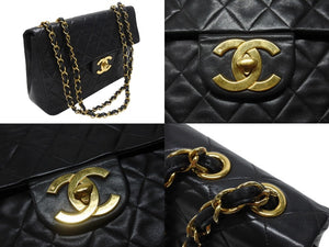 CHANEL シャネル デカマトラッセ Sフラップ Wチェーンショルダーバッグ 3番台 ココマーク ラムスキン ブラック ゴールド金具 良品 中古 4b006535
