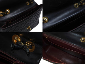 CHANEL シャネル デカマトラッセ Sフラップ Wチェーンショルダーバッグ 3番台 ココマーク ラムスキン ブラック ゴールド金具 良品 中古 4b006535