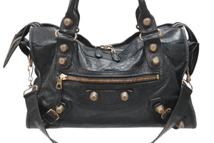 極美品 BALENCIAGA バレンシアガ ザ ジャイアント シティ 2WAYハンドバッグ ショルダーバッグ ブラック ローズゴールド金具 中古 4b006828