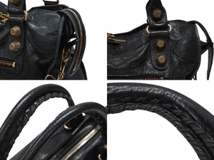 極美品 BALENCIAGA バレンシアガ ザ ジャイアント シティ 2WAYハンドバッグ ショルダーバッグ ブラック ローズゴールド金具 中古 4b006828