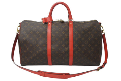 極美品 LOUIS VUITTON ルイヴィトン キーポルバンドリエール50 ボストンバッグ M44740 ゴールド金具 ブラウン レッド 中古 4b001071