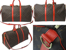 Load image into Gallery viewer, 極美品 LOUIS VUITTON ルイヴィトン キーポルバンドリエール50 ボストンバッグ M44740 ゴールド金具 ブラウン レッド 中古 4b001071