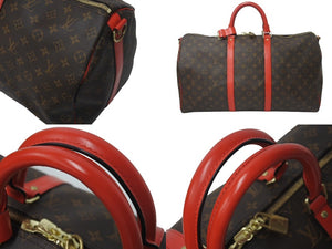 極美品 LOUIS VUITTON ルイヴィトン キーポルバンドリエール50 ボストンバッグ M44740 ゴールド金具 ブラウン レッド 中古 4b001071