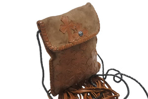 極美品 CHROME HEARTS クロムハーツ スクエア クロスポシェット フリンジ ショルダーバッグ セメタリー クロスパッチ ブラウン 中古 4b006276