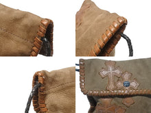 Load image into Gallery viewer, 極美品 CHROME HEARTS クロムハーツ スクエア クロスポシェット フリンジ ショルダーバッグ セメタリー クロスパッチ ブラウン 中古 4b006276