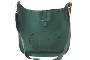 極美品 HERMES エルメス エブリン1GM ショルダーバッグ グリーン □A刻印 トリヨンクレマンス 斜め掛け Hロゴ 中古 4c070217