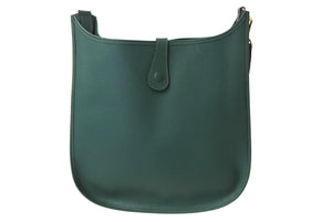 極美品 HERMES エルメス エブリン1GM ショルダーバッグ グリーン □A刻印 トリヨンクレマンス 斜め掛け Hロゴ 中古 4c070217
