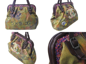 極美品 CHANEL シャネル エンブロイダリー ハンドバッグ A92791 21番台 ココマーク グラフィティ がま口 カーキ 中古 4c071184