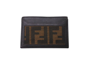 FENDI フェンディ カードケース ッカズ柄 FFロゴ AL61480 イタリア製 レザーキャンバス ブラウン ベージュ 美品 中古 4C071269 
