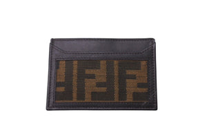 FENDI フェンディ カードケース ッカズ柄 FFロゴ AL61480 イタリア製 レザーキャンバス ブラウン ベージュ 美品 中古 4C071269 
