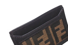 画像をギャラリービューアに読み込む, FENDI フェンディ カードケース ッカズ柄 FFロゴ AL61480 イタリア製 レザーキャンバス ブラウン ベージュ 美品 中古 4C071269 