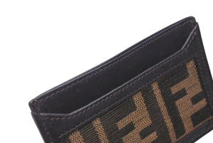 FENDI フェンディ カードケース ッカズ柄 FFロゴ AL61480 イタリア製 レザーキャンバス ブラウン ベージュ 美品 中古 4C071269 