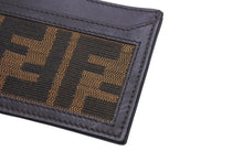 画像をギャラリービューアに読み込む, FENDI フェンディ カードケース ッカズ柄 FFロゴ AL61480 イタリア製 レザーキャンバス ブラウン ベージュ 美品 中古 4C071269 