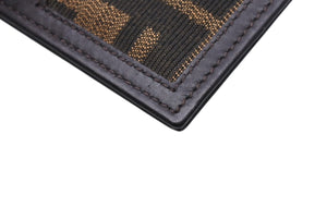FENDI フェンディ カードケース ッカズ柄 FFロゴ AL61480 イタリア製 レザーキャンバス ブラウン ベージュ 美品 中古 4C071269 