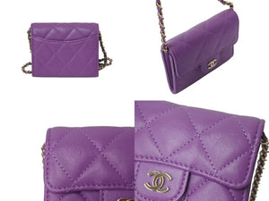 極美品 CHANEL シャネル ショルダーバッグ チェーンウォレット 31番台 ココマーク パープル ラムスキン ゴールド金具 中古 4c071871
