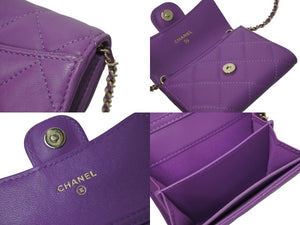 極美品 CHANEL シャネル ショルダーバッグ チェーンウォレット 31番台 ココマーク パープル ラムスキン ゴールド金具 中古 4c071871