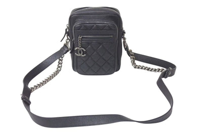極美品 CHANEL シャネル ショルダーバッグ マトラッセ チェーンショルダー 22番台 ブラック レザー ガンメタリック金具 中古 4C073564