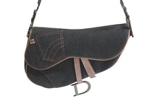 Load image into Gallery viewer, Christian Dior クリスチャンディオール サドルバッグ ワンショルダーバッグ RU1002 グレー ピンク デニム パテントレザー 美品 中古 4c075681