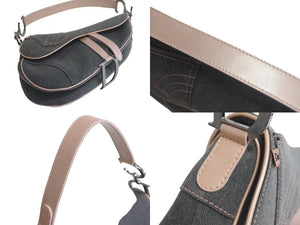 Christian Dior クリスチャンディオール サドルバッグ ワンショルダーバッグ RU1002 グレー ピンク デニム パテントレザー 美品 中古 4c075681