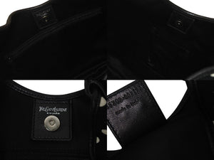 YVES SAINT LAURENT イヴサンローラン ポルカドット モンバサ ホーボー ハンドバッグ ブラック 水玉 コットン レザー 鹿角 ワンショルダー 135202 美品 中古 4c075686