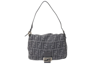 FENDI フェンディ マンマバケット ズッカ柄 ワンショルダーバッグ ハンドバッグ カシミア グレー シルバー金具 美品 中古 4c075888