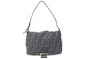 FENDI フェンディ マンマバケット ズッカ柄 ワンショルダーバッグ ハンドバッグ カシミア グレー シルバー金具 美品 中古 4c075888