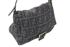FENDI フェンディ マンマバケット ズッカ柄 ワンショルダーバッグ ハンドバッグ カシミア グレー シルバー金具 美品 中古 4c075888